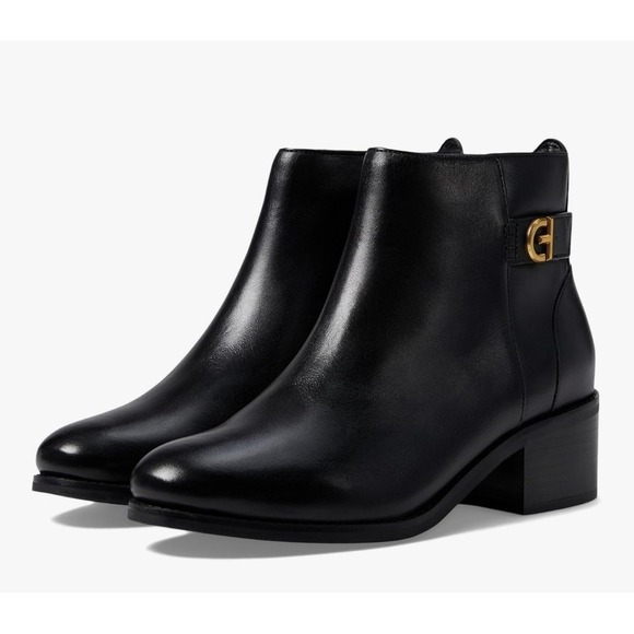 NEW! Cole Haan Holis Block Heel Buckle Black Leather Ankle Bootie Size 9B $170‎ - Picture 1 of 16